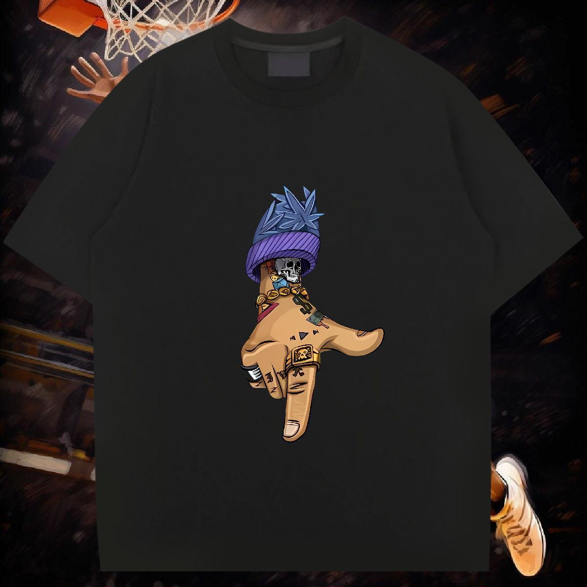 Mens T Shirts 230g Cotton hands Anime Printing Street Breathable Crew Neck Oversized 3XL 4XL Men Clothes T-Shirt 2024 Summer Comfortable Top Tees