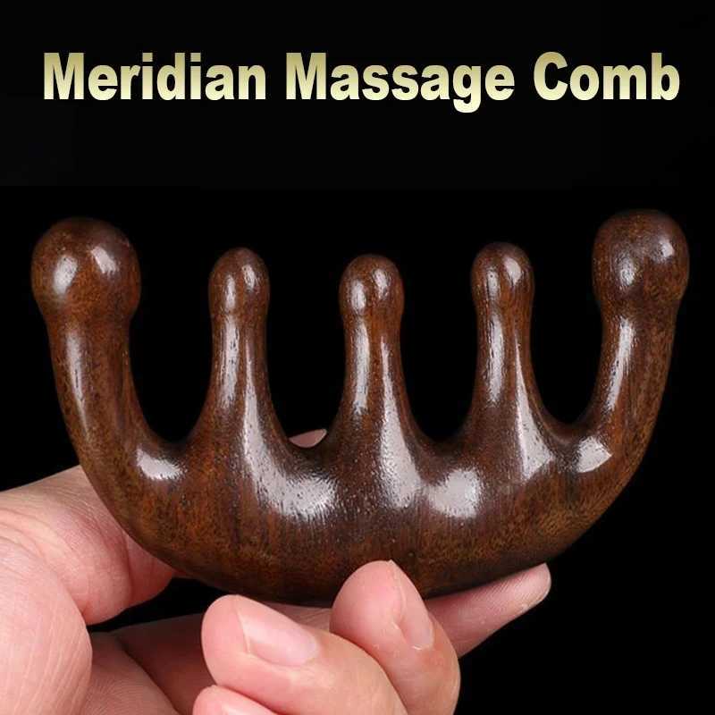 Meridian massage comb with five teeth and no handle Chinese acne hair comb blood circulation sandalwood scalp Meridian comb W240813