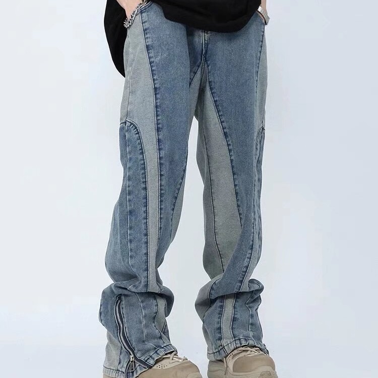 Men's Jeans Baggy Y2K Hombre Gray Spliced Denim Pants Loose Jean Trousers Vaqueros Fashion Patchwork Straight For Men