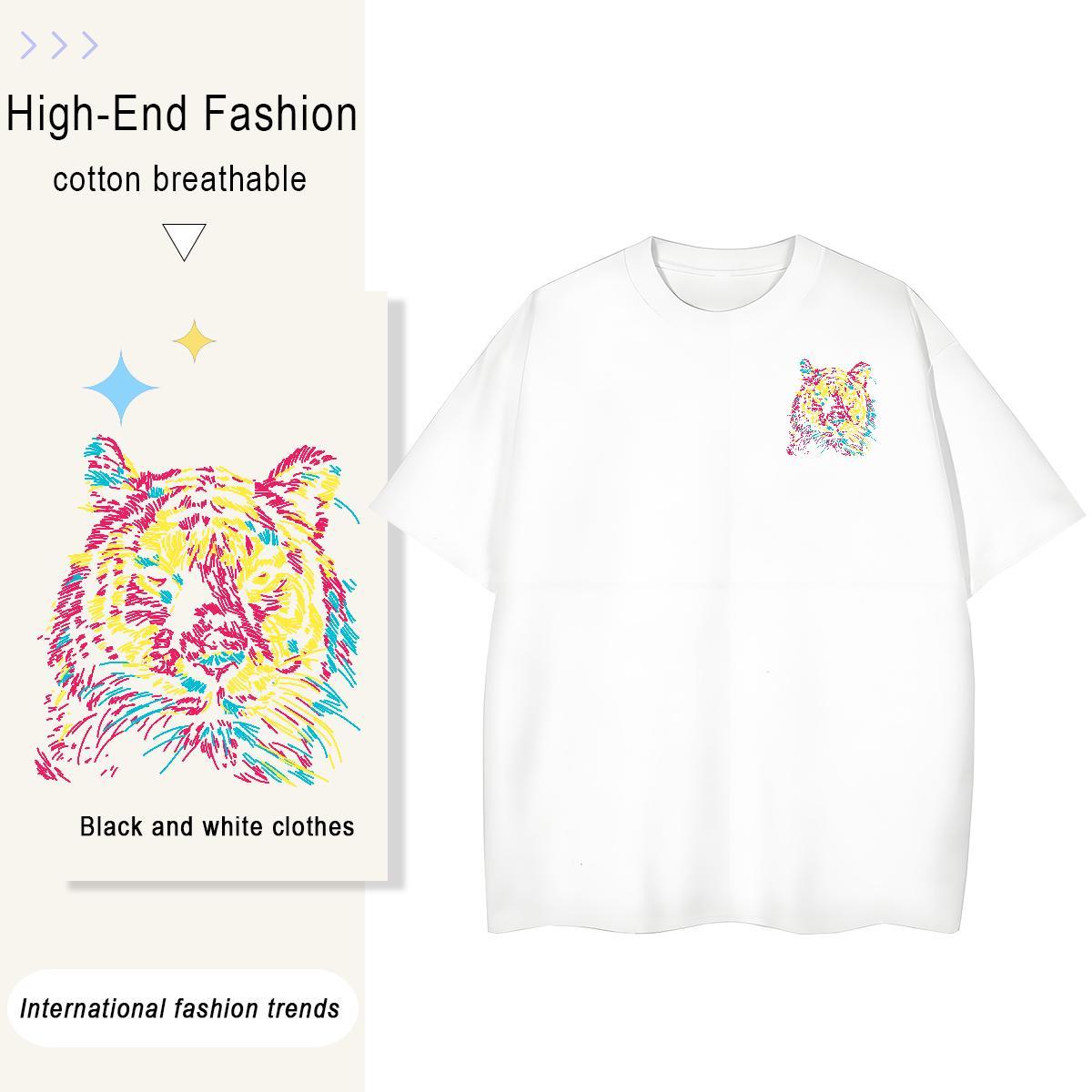 T-Shirts 230g Cotton tiger Summer Casual Breathable Soft Custom Printed Tshirts 2024 Loose Fit Tops Shirt