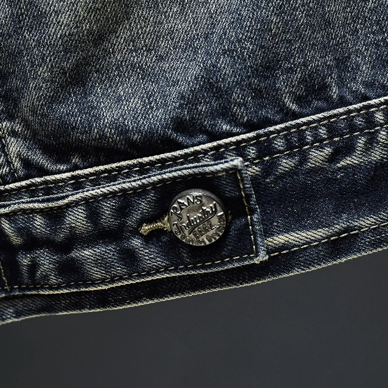 Autumn Nostalgic Motorcycle Denim Clothing Mens High end Retro Zipper Fashion Slimming Vertical Collar Handsome Jacket 240808