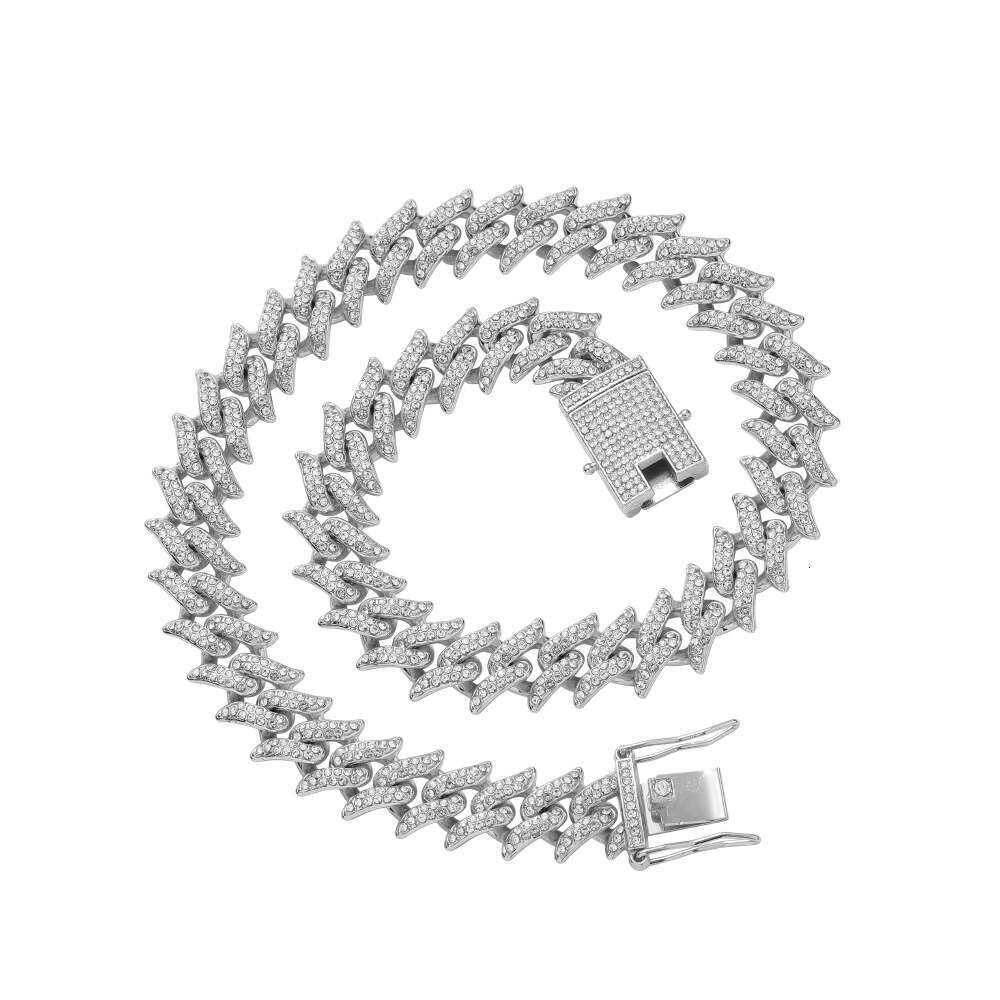 new 16mm necklace with small thorns cuban chain two rows of dia spikes hip-hop men's Bg bracelet