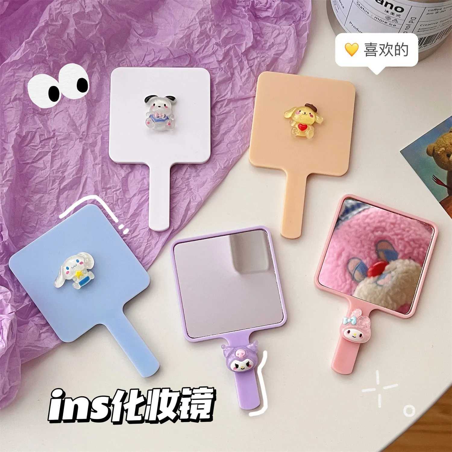 Makeup mirror handheld makeup mirror cartoon square makeup mirror with handheld mirror mini portable mirror W240813