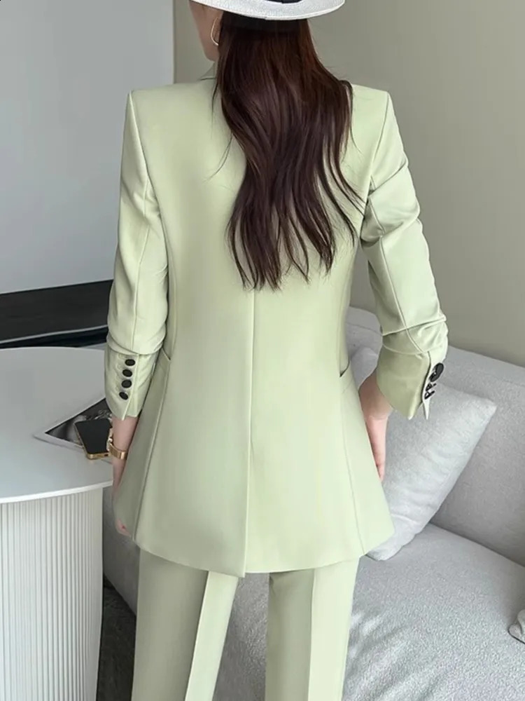 Women Fashion Elegant Chic Blazer Pantsuit Vintage Casual Solid Jackets Straight Pants Two Pieces Set Female Formal Outfits 240813