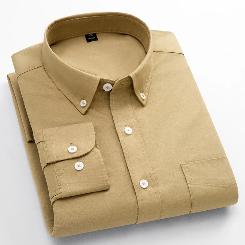Oxford Shirts for Men 100% Cotton Solid Color Man Fashion Clothing Trends Korean Style Young Long Sleeve Casual Dress Shirts 240814
