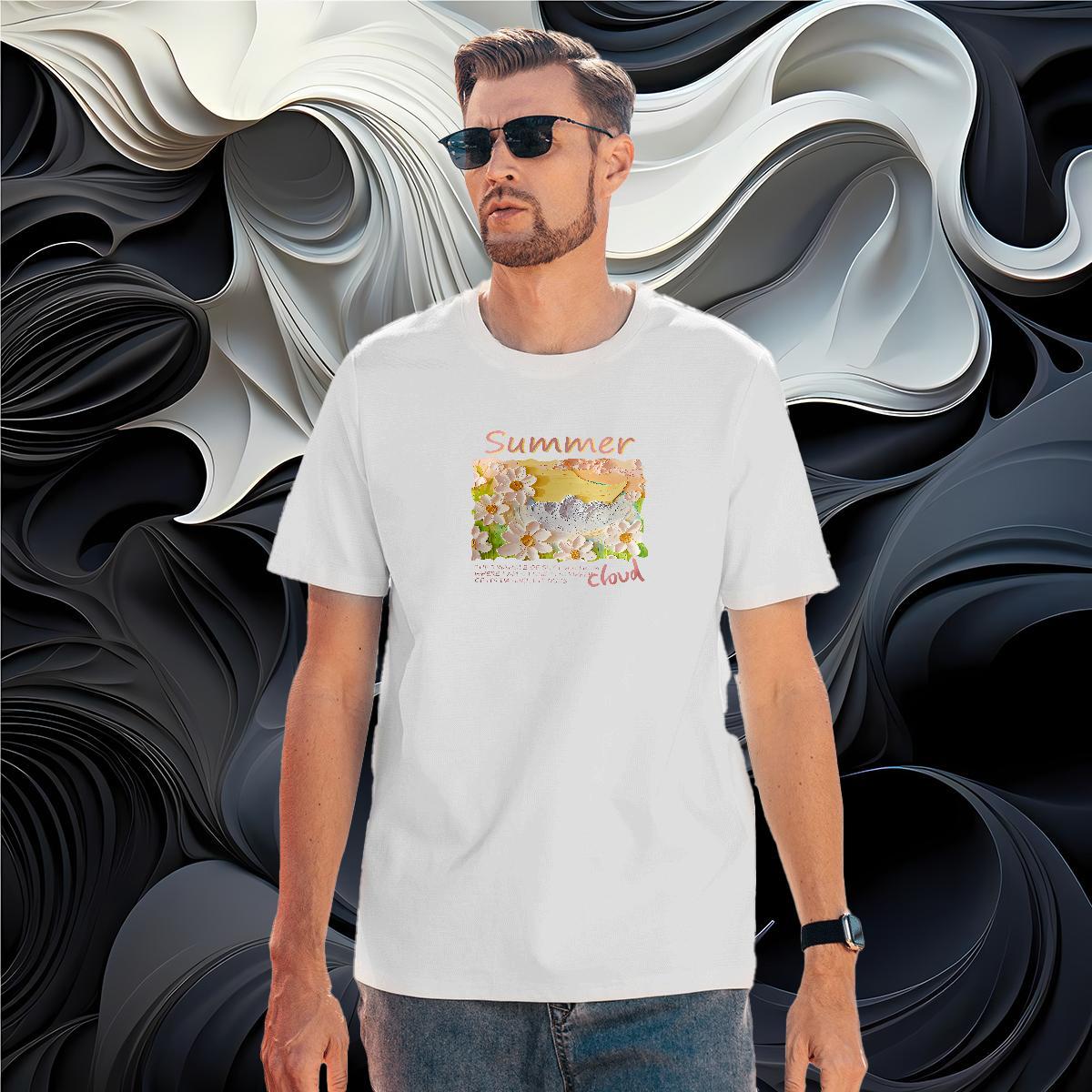 Cool flower Man T Shirts Summer Casual Men Clothes T-Shirt 230g Cotton Wholesale Crew Neck Breathable DIY Anime Tees Shirts