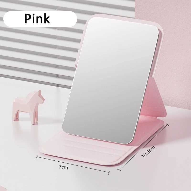 Womens Mini Folding Makeup Mirror High Quality Portable Pocket Makeup Mirror Single sided Creative Womens Solid Color Handle Stand W240813