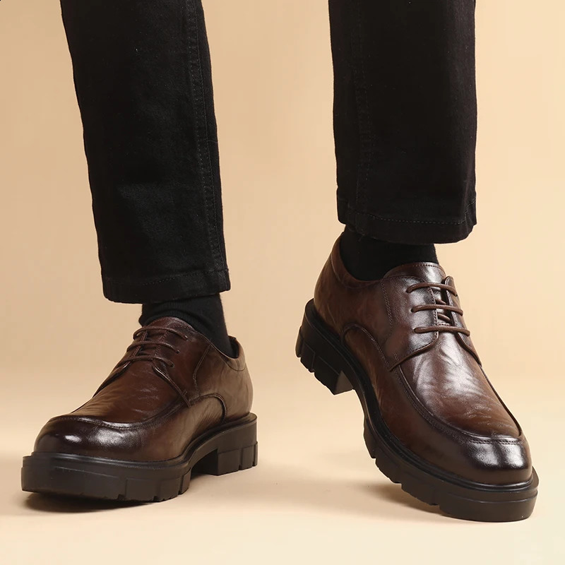 WAERTA 5 8 10 Cm Heel Shoes Men Fashion Casual Cow Leather Mens Dress Shoes British Breathable Groom Platform Wedding Shoe Male 240918