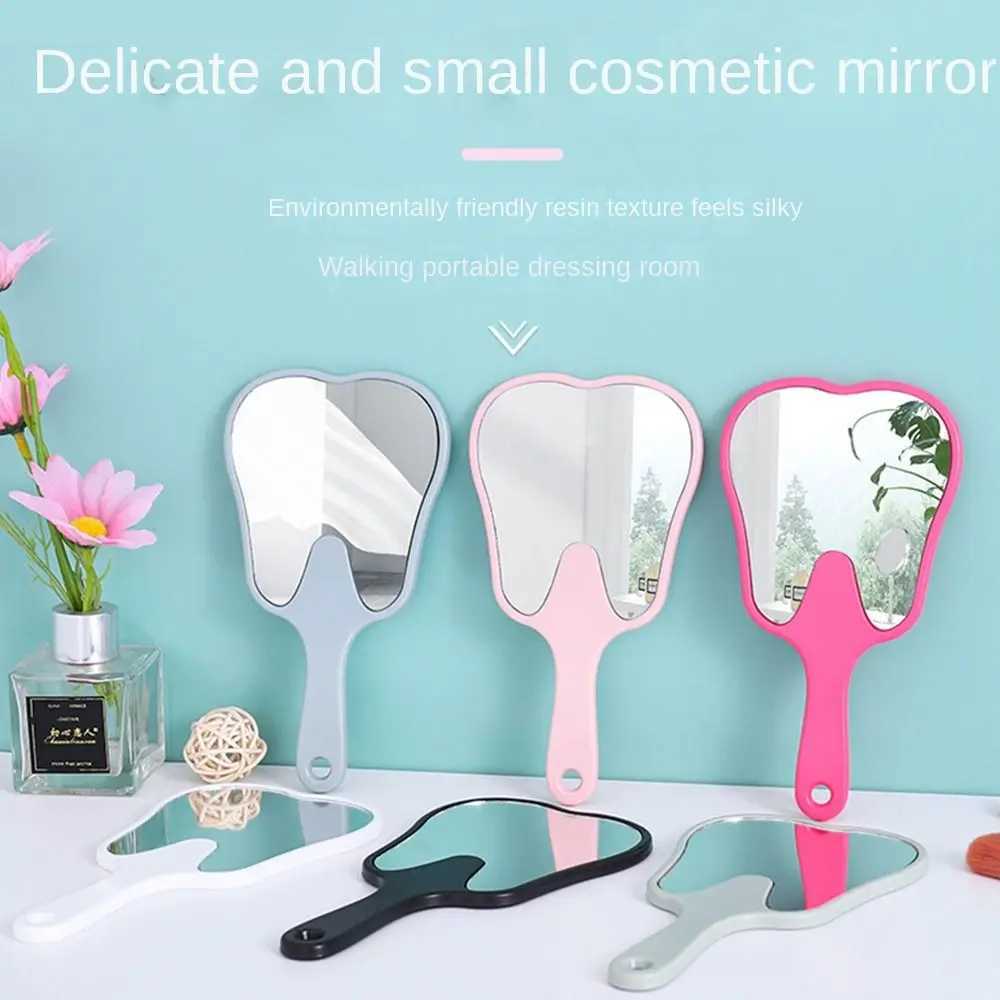 Tooth shape handheld mirror cute makeup mirror handheld dental mirror high-definition makeup mirror with handle W240813