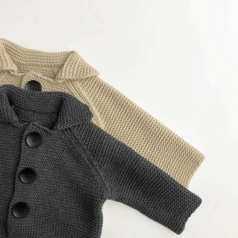 Baby Autumn Solid Fashion Knitted Jacket Childrens Korean Version Cardigan Girls Cotton Boys Thick Sweater Top W240813