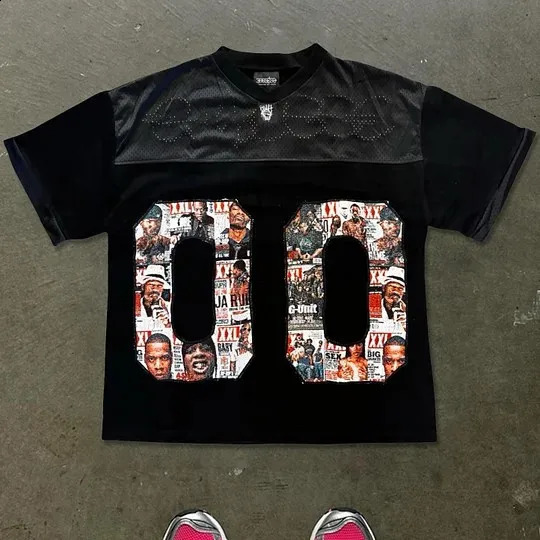 Streetwear T Shirt Y2K Clothes Retro 90s Hip Hop Graphic Oversized Baseball Uniform Sportswear Mens Short Sleeved Tops 240809
