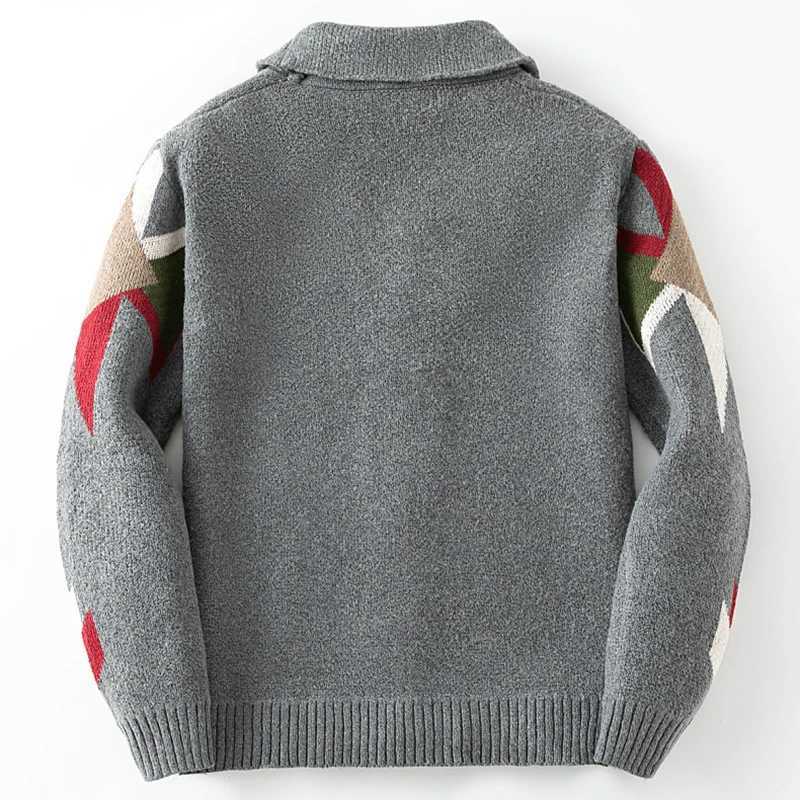 Retro Jacquard Crochet Knitted Thick Jacket Mens Fashion V-neck Button Knitted Open Skirt Winter Coat Mens SweaterW240729