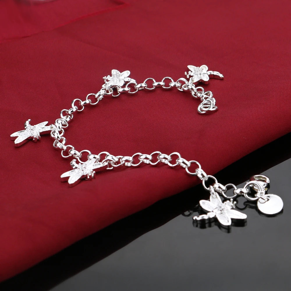 Fashion 925 Solid Silver Dragonfly Bracelet For Women Bohemian Cute Charm Hand Catenary Bangle Jewelry 240813