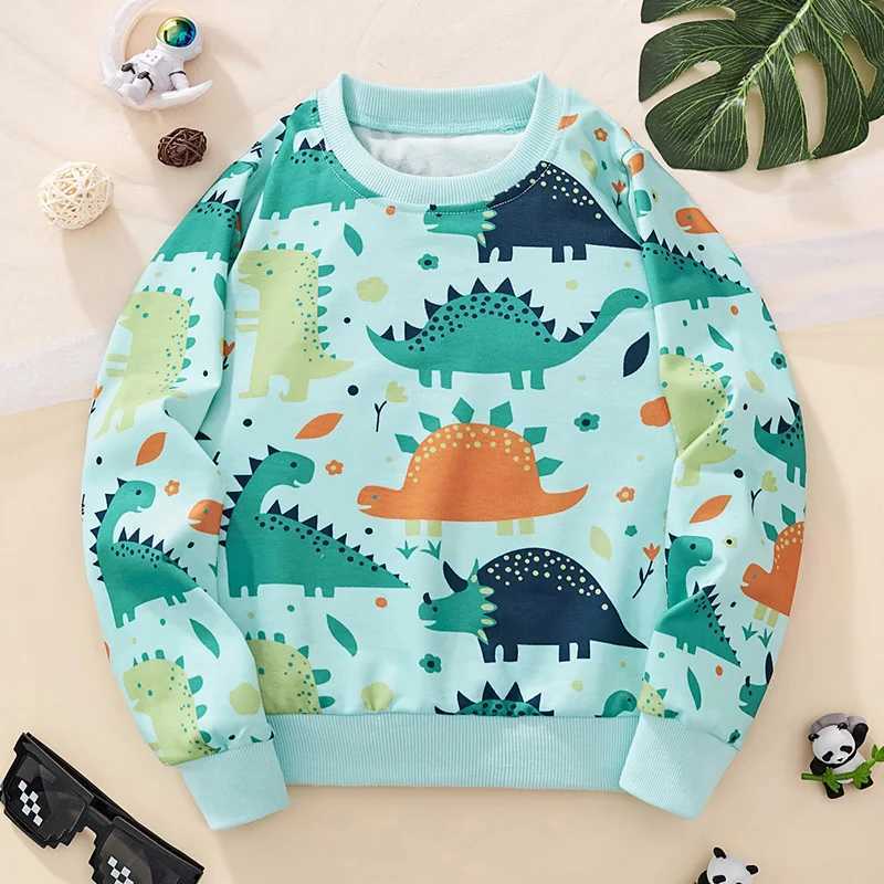 Young Boy Dinosaur Print Sweater Autumn Child School Outdoor Play Flexible Clothes Kid Party Birthday Gift Fashionable HoodieY240814