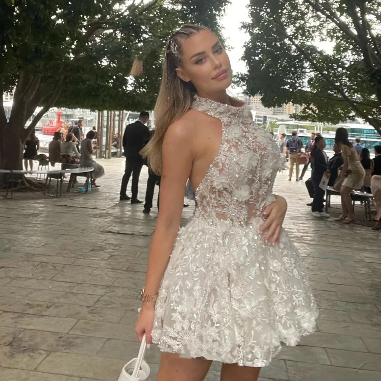 Sexy Halter Neck Short tail Prom Dresses 2025 Beaded Knee Length Backless Homecoming Graduation Ball Gowns For Little Girl