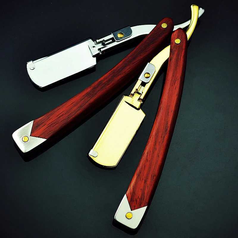 1PC Stainless Steel Manual Straight Razor Mens Shaving Razors Solid Wood Handle Beard Remover Folding Shaving Knife G0114M240814