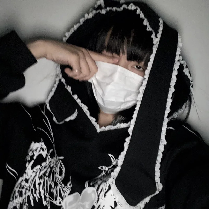 Punk oversized hoodie Japanese cartoon printing long-sleeved autumn kawaii sweatshirt Gothic streetwear vintage Grunge clothing 240809