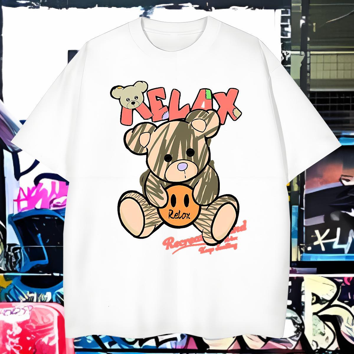 Loose Fit T shirt bear Breathable Soft Street Wear Oversized 100% Cotton 230g Men Tees 2024 DIY Tops