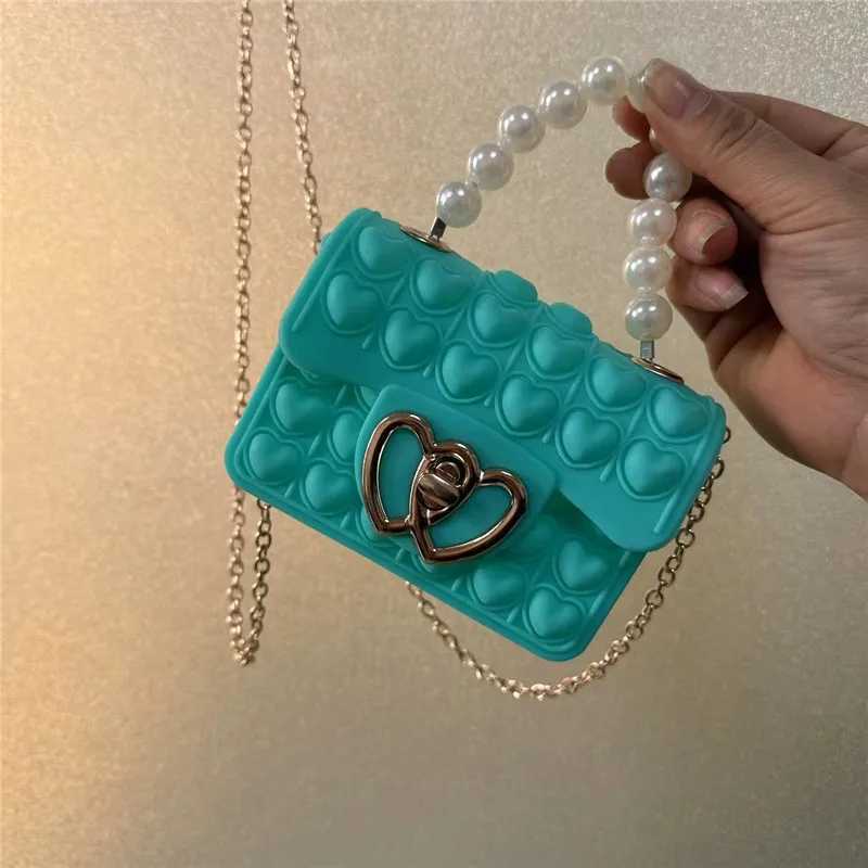 Silicone Love Bubble Jelly Bag Popper Pressure Relieving Purse Pop It Handbag With Faux Pearl Handle Cute Chain Crossbody Bag CL240814