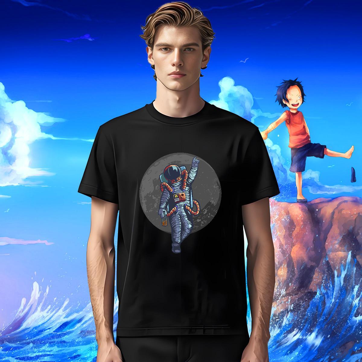 T-Shirts for Men 230g Pure Cotton cosmonaut Casual Breathable Crew Neck Custom Cartoon Men Tshirts Factory Direct Unisex Tops Shirt