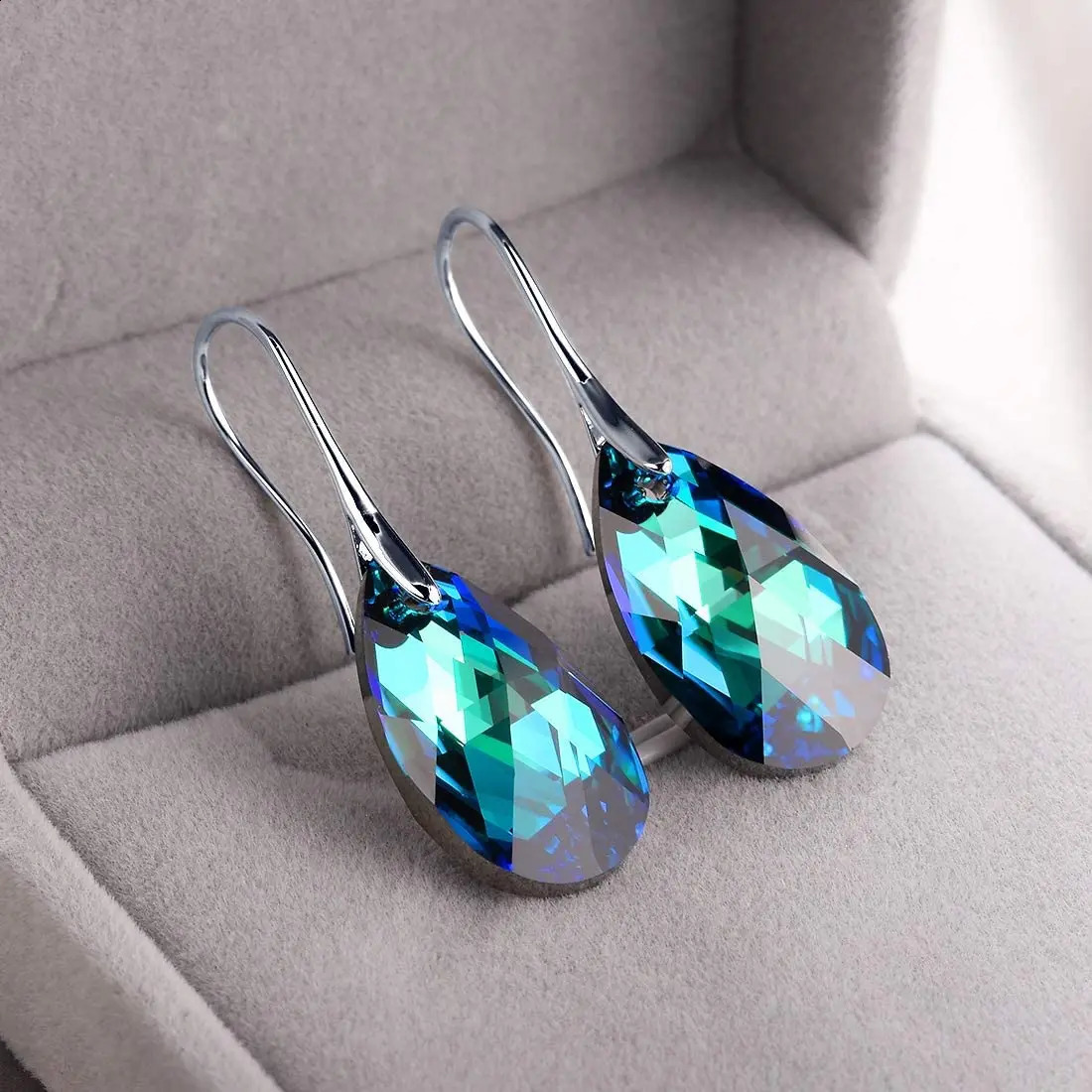 Classic silver Korean pear shaped pendant earrings original crystal from Austria womens large pendant 240810