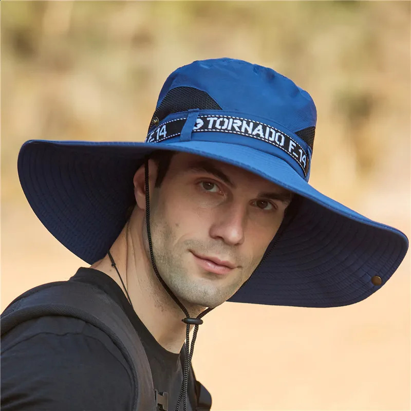 Summer bucket hat mens breathable hiking UV resistant sun womens outdoor fishing wide brown cowboy 240812