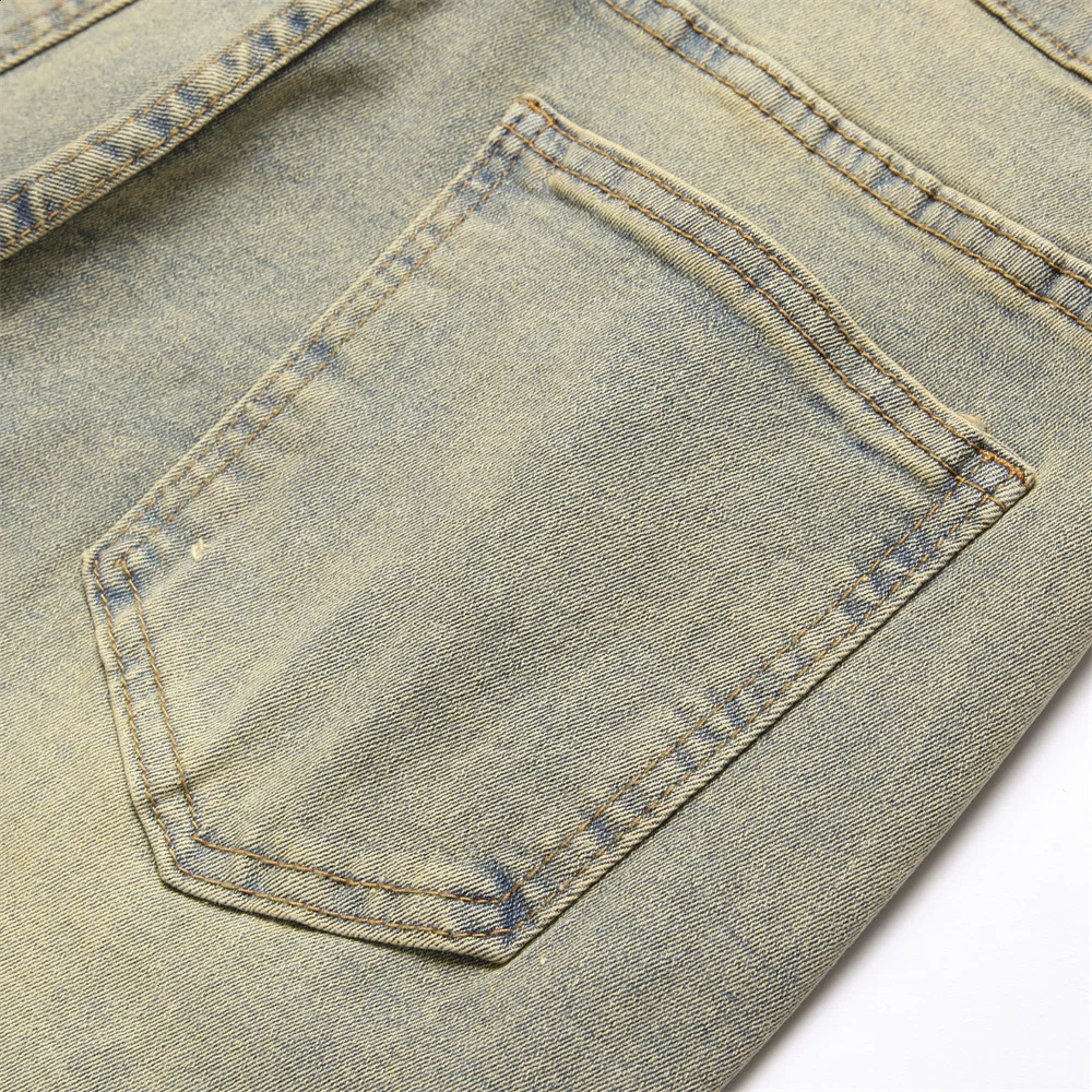 Streetwear Retro Style Men Ripped Spliced Slim Jeans Trousers Hip hop Holes Stylish Denim Pants For Male 240814