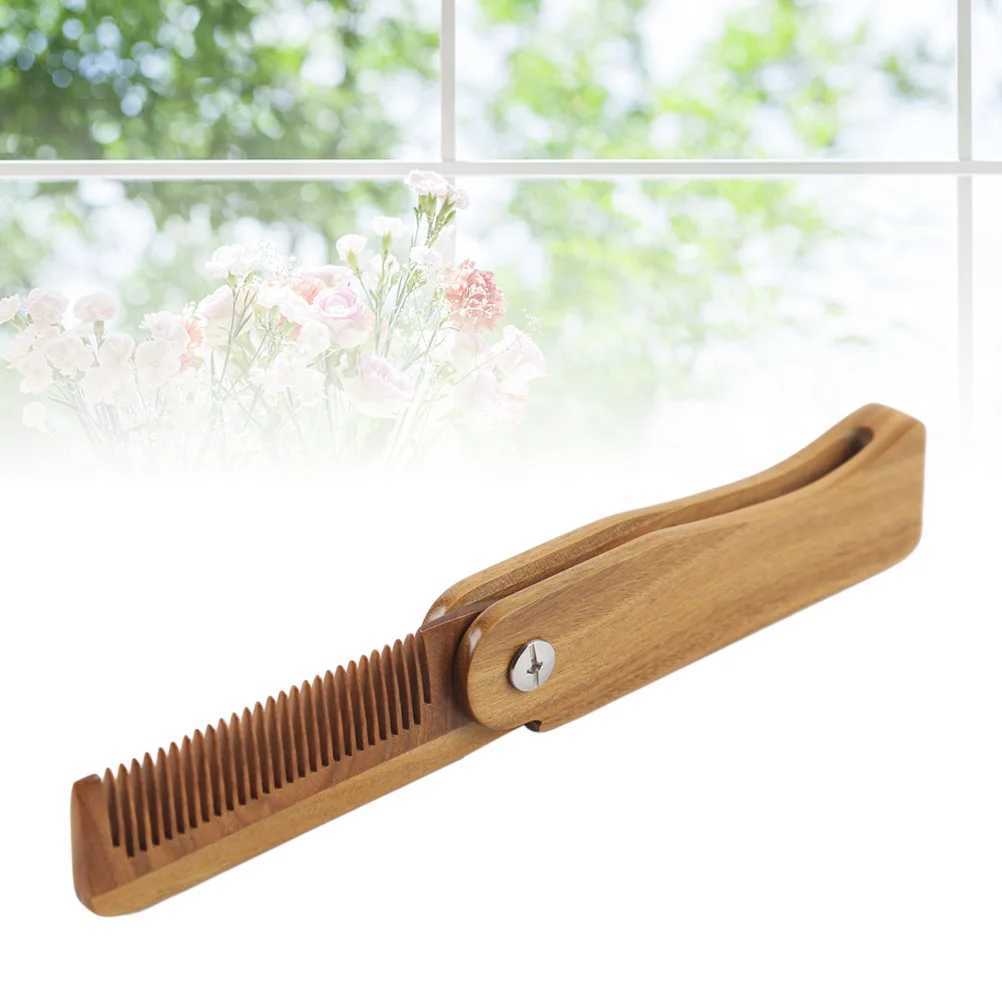 Folding green sandalwood comb anti-static wooden hair comb natural green sandalwood comb for hair care and massage W240813
