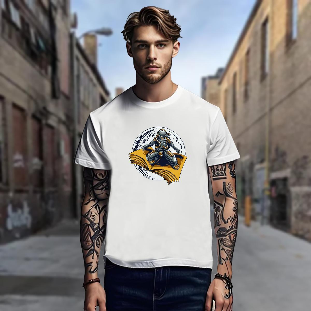 T-Shirts 100% Cotton 230g universe Daily Outfit Breathable Crew Neck Oversized 3XL 4XL Men Tees 2024 DIY Designer Polos