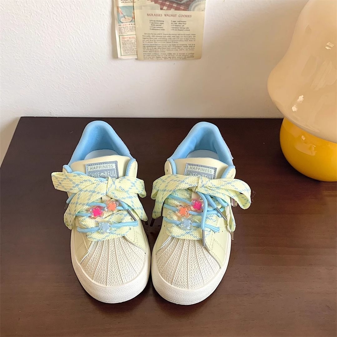 Dopamine color shell head thick soled board shoes women 2024 summer new student small white shoes