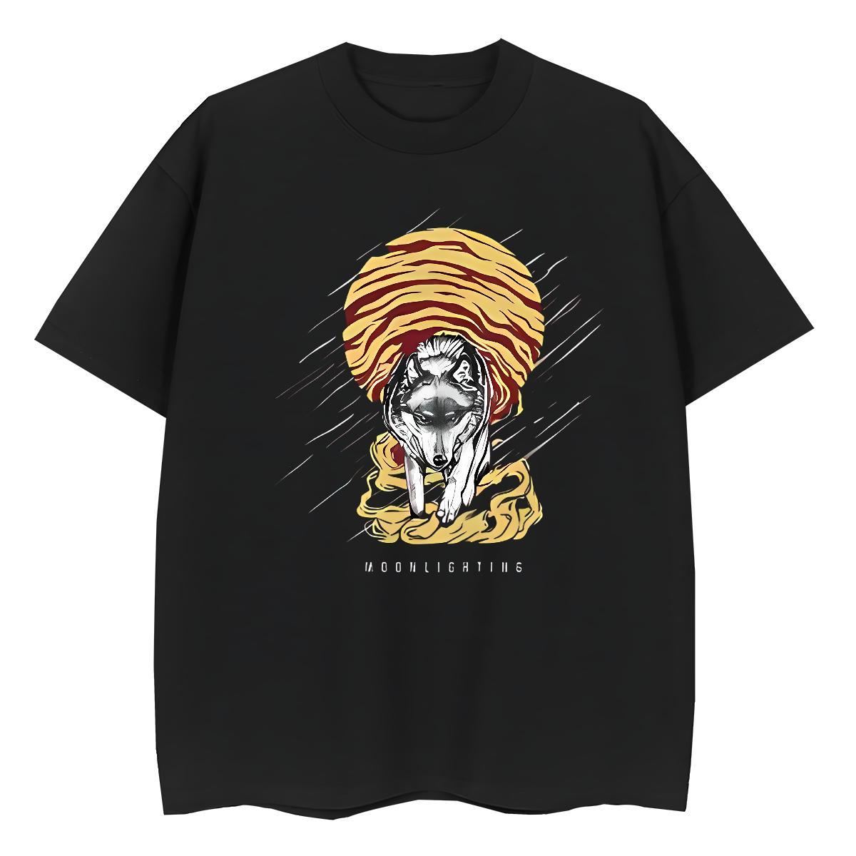 Brand T-Shirts for Men wolf Breathable Crew Neck Anime Printing Street Floral Print 230g Pure Cotton Men Tops Tees DIY Tee Shirt