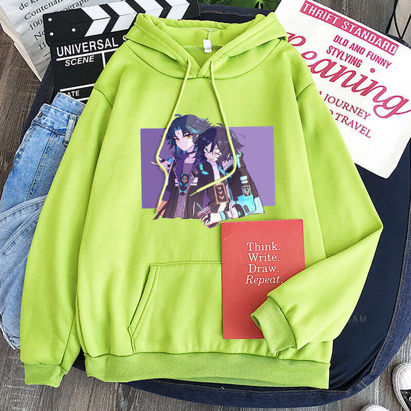 Anime Game Genshin Impact Hoodies Haruku Xiao Zhong Li Kawaii Poster Cartoon Women Men Unisex Plus Size Long Sleeve Sweatshirt