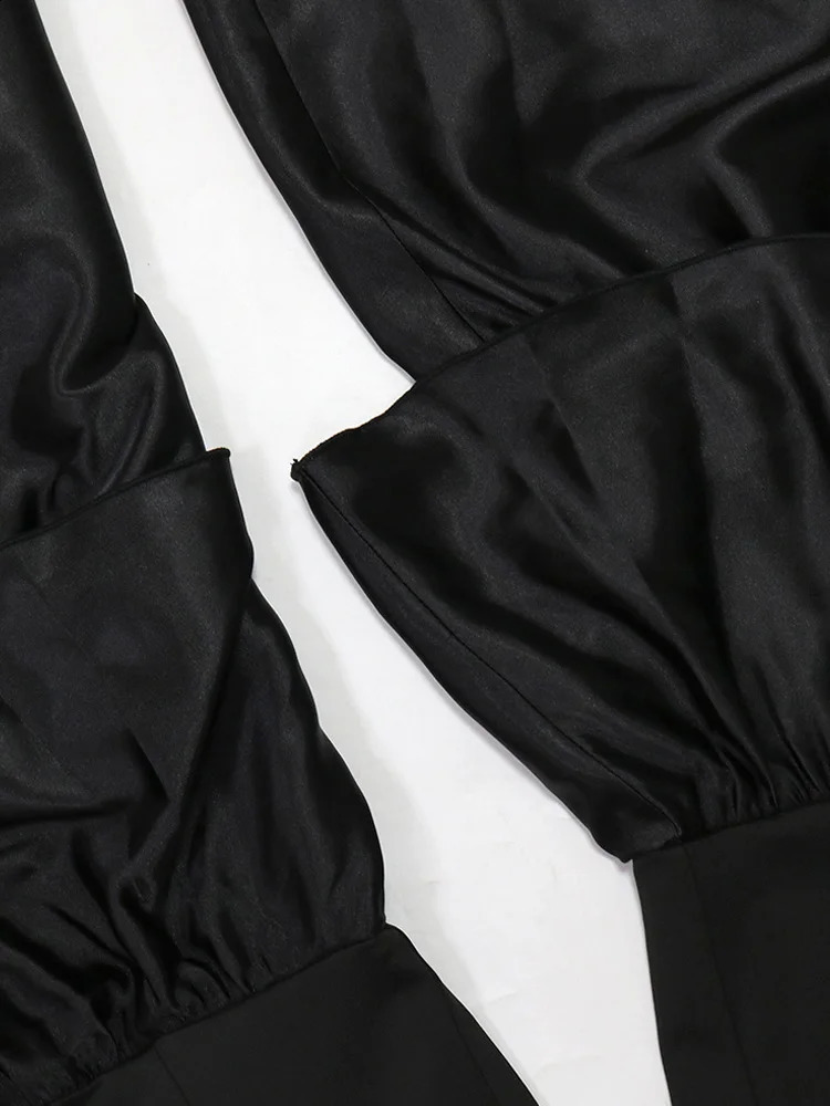 Beyprern Elegant Tiered Ruffle Strapless Jumpsuit For Women Off Shoulder Black Flared Leg Bandage Jumpsuits Clubwear Overalls 240813