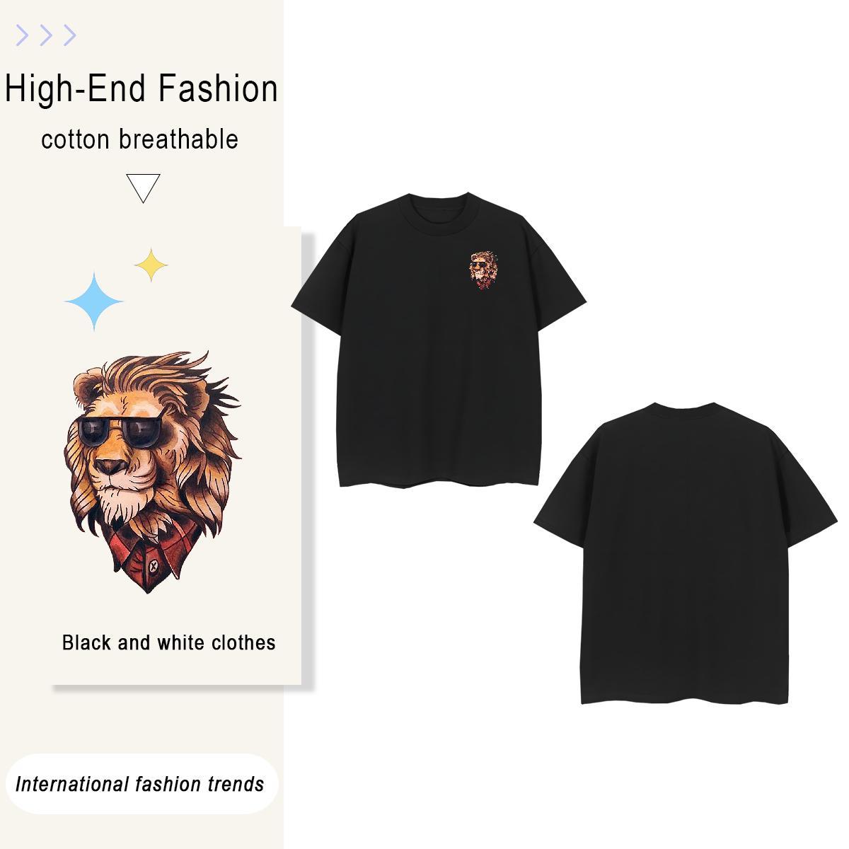 T Shirts Men 230g 100% Cotton lion High Street Hip Hop Short Sleeve Soft Plus Size Cartoon Tshirt for Man Woman Classic Casual Cool Tshirts
