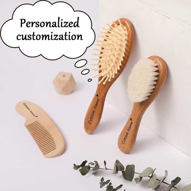 Personalized customized baby hair brush set natural wooden comb brush newborn baby hair brush personalized gift for baby hair brush W240813