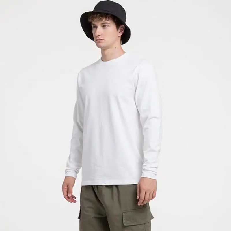 S-5XL Oversize Japan Style 100% Cotton Long Sleeve Loose T Shirt Men And Women White Black Bottomed Tops Casual Pullover JumperM240814