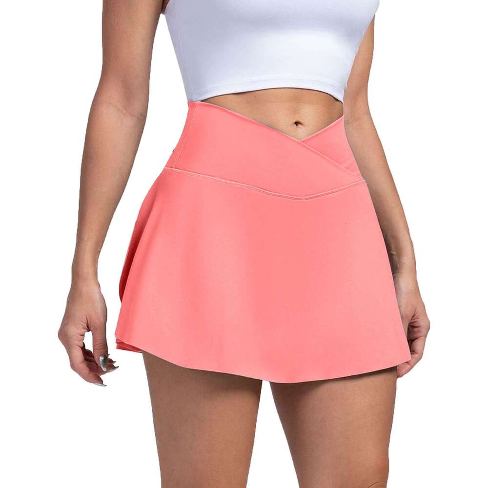 New 2024 Women's Sports Solid Color Short Shorts Pants S- 2XL Tennis Outdoor High Waisted Yoga Skirt s