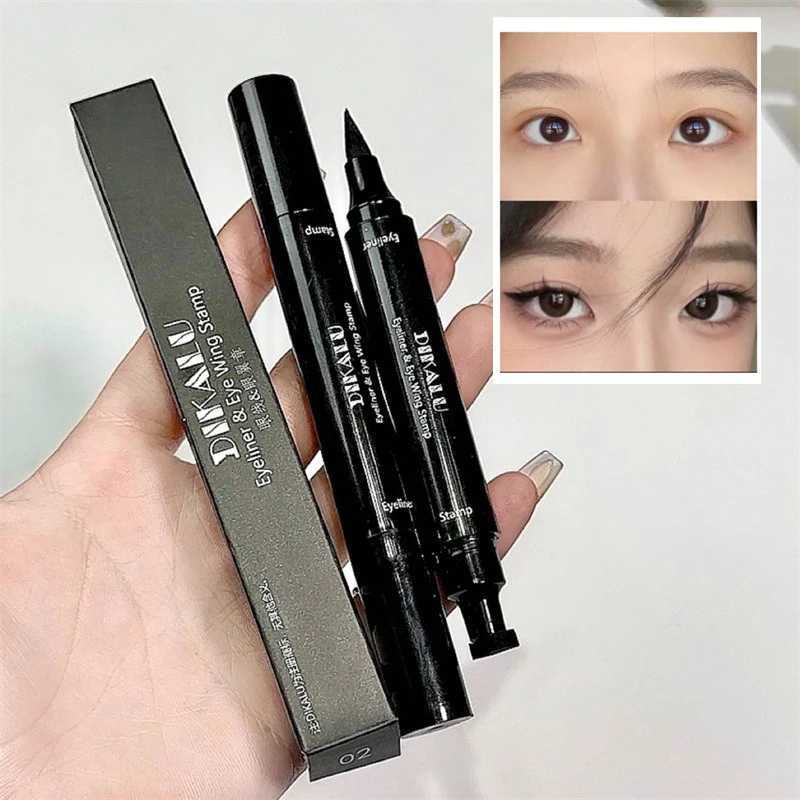 Black Double-ended Triangle Seal Eyeliner Pen Waterproof Lasting Non-smudge Quick-drying Stamp Liquid Eye Liner Pencil Cosmetic Y240813
