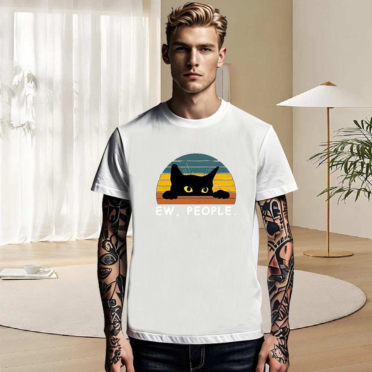 Cool Tshirt for Man Woman Street wear Hip Hop 230g 100% Cotton Skull Breathable Short Sleeve cat T-Shirts 2024 Designer Tops Tees