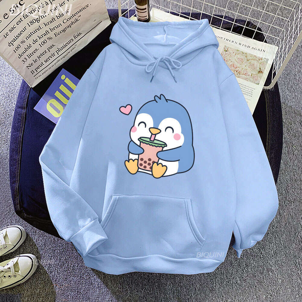 Boba Bubble Milk Tea Cartoon Hoodies Women Penguin Graphic Sweatshirts Unisex Clothes Kawaii Anime Haruku Plus Size Hoodie