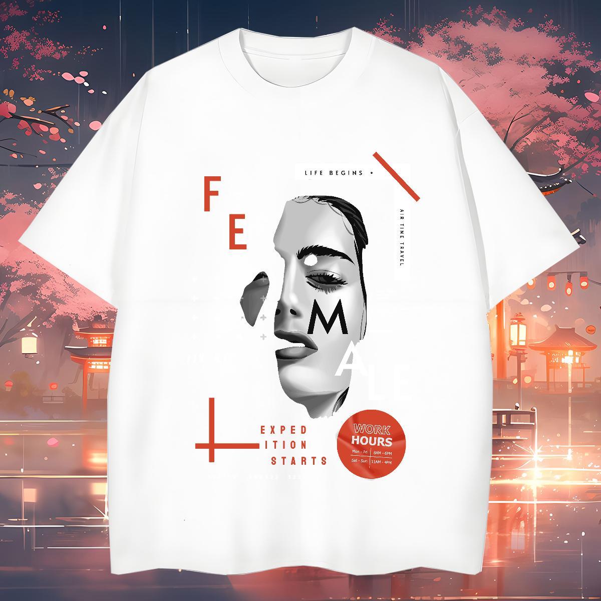 T-Shirts 100% Cotton 230g portrait Daily Outfit Breathable Crew Neck Oversized 3XL 4XL Men Tees 2024 New Cool Polos
