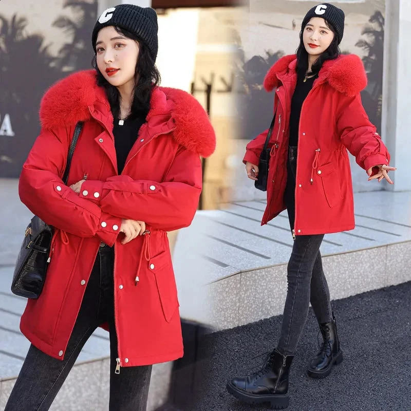 Winter Jacket Women Parka Fashion Long Winter Coat Women Clothing Wool Liner Hooded Parkas Slim With Fur Collar Warm 240813
