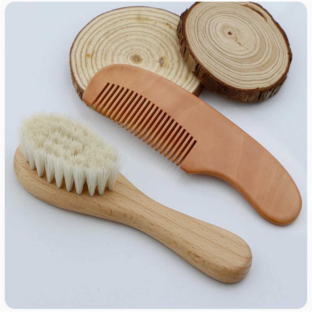 Baby bath brush baby head massager comb natural wood soft wool brush head comb childrens portable brush head W240813