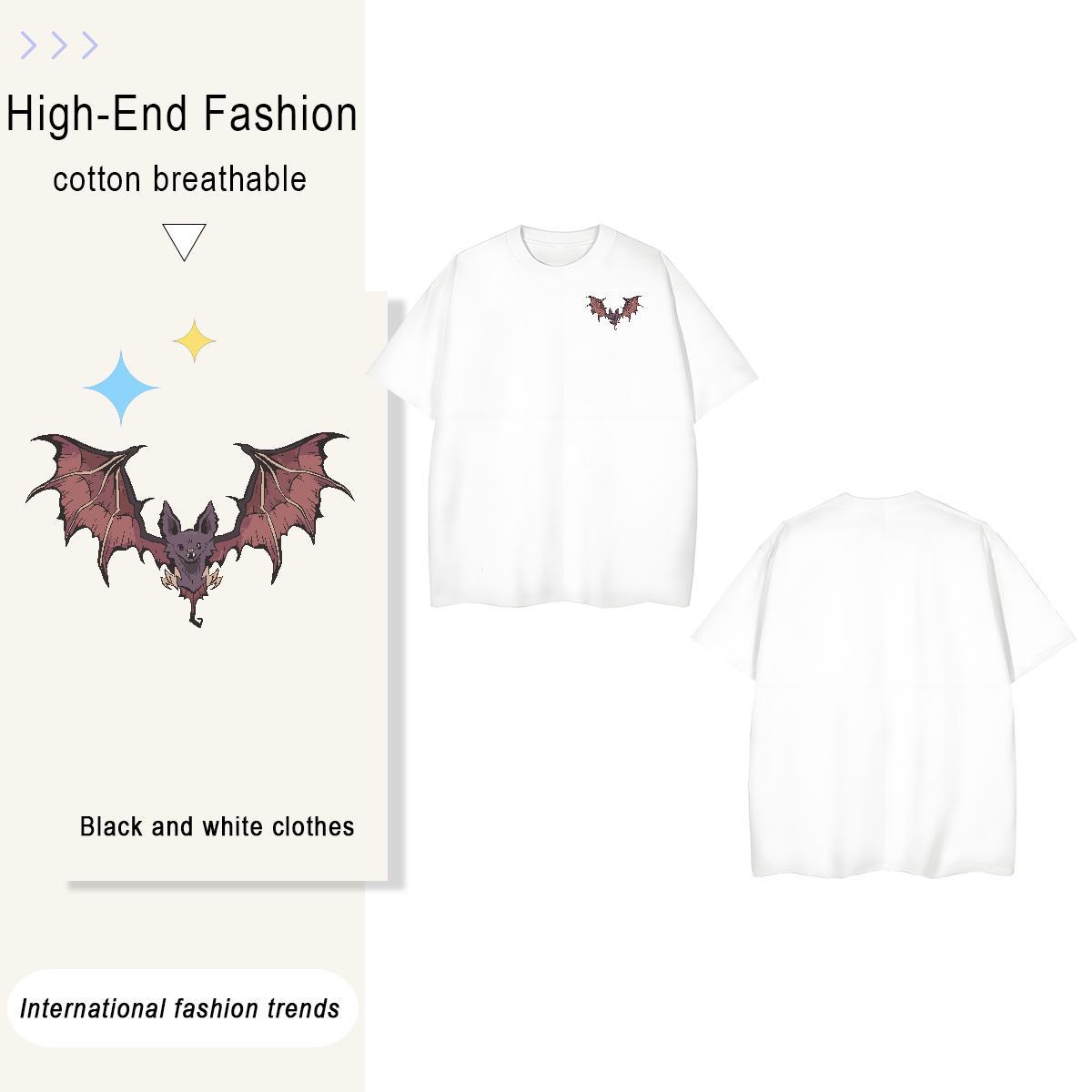 Mens T Shirts 230g Pure Cotton bat Home Outdoor Crew Neck Breathable Anime Print Couples T Shirts Fashion Design Loose Fit Clothings