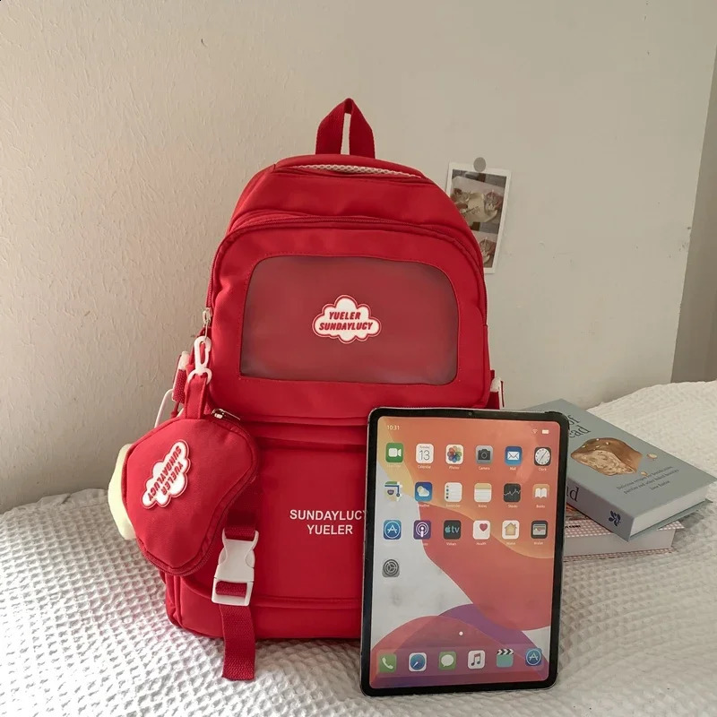 Aesthetic Backpack Cute School Bags with Transparent Pocket Young Women School Backpack Waterproof Book Bag Fashion 240813