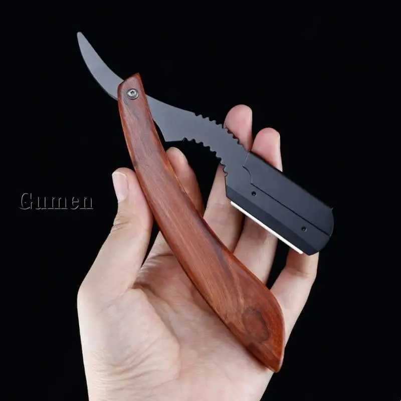MenS Replaceable Blade Razor With 10pcs Blades Kit Manual Folding Beard Shaving Razor Sourwood Handle Barber SHAVER SetM240814