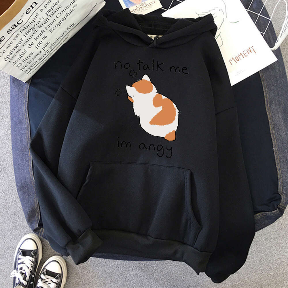 No Talk Me Angry Cat Cute Print Hooded Men Women Aesthetic Trendy Plus Size Hoodies Comfortable Unisex Classic Sweatshirt n