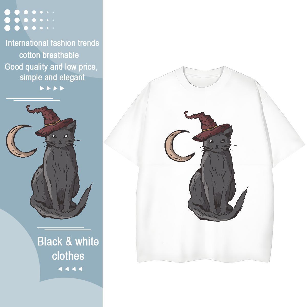 Classic T shirt cat Crew Neck Daily Outfit Asian Size 230g Pure Cotton Men Tees Custom Tops Tees