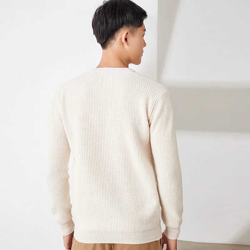Mens 100% pure wool sweater soft O-neck casual thick zipper winter long sleeved high-quality top with 5-color jumper S-3XLW240729