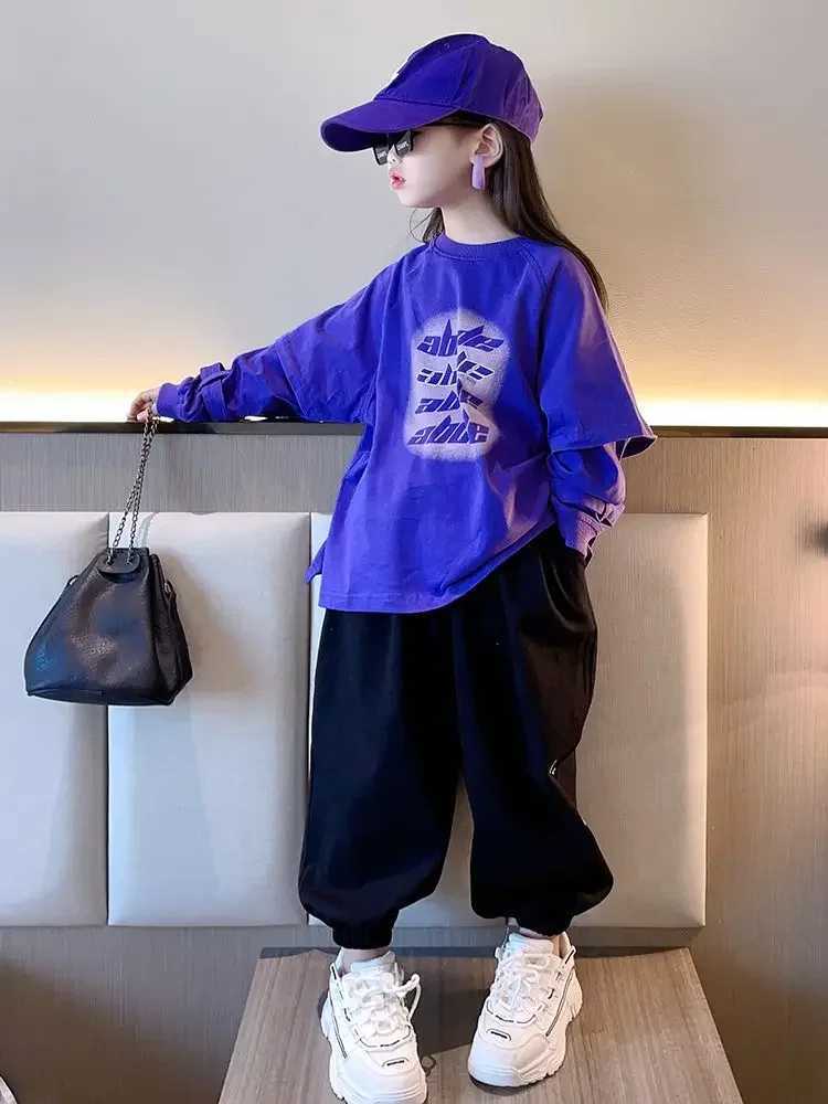 Girls Fashion Autumn Spring Sweatshirts 3-14Y Youth Teenage Kids Oversize Loose Korean Style Stylish Letter Print Top ClothesY240814